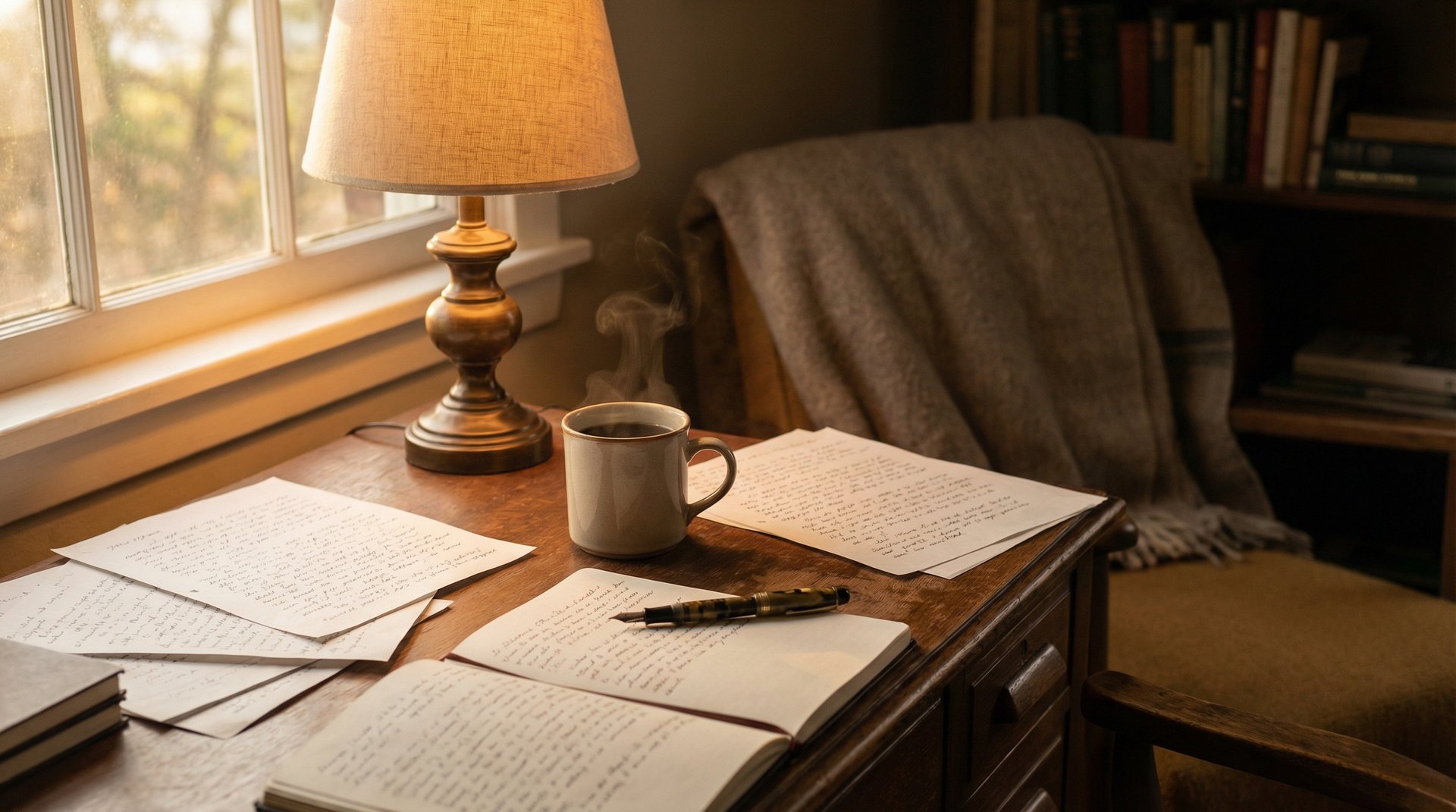 Gezellig bureau met notities en koffie